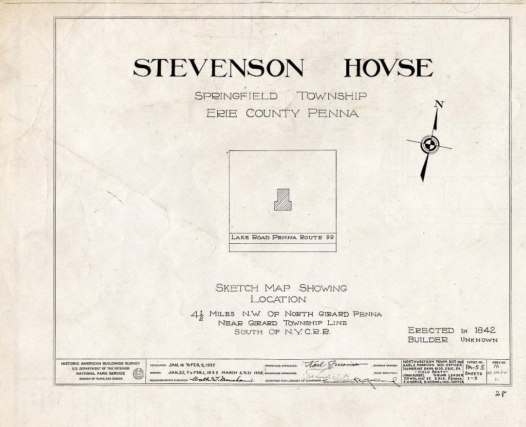 Blueprint HABS PA,25-SPRIFN,1- (Sheet 0 of 9) - Stevenson House, Lake Road (State Route 99), North Springfield, Erie County, PA