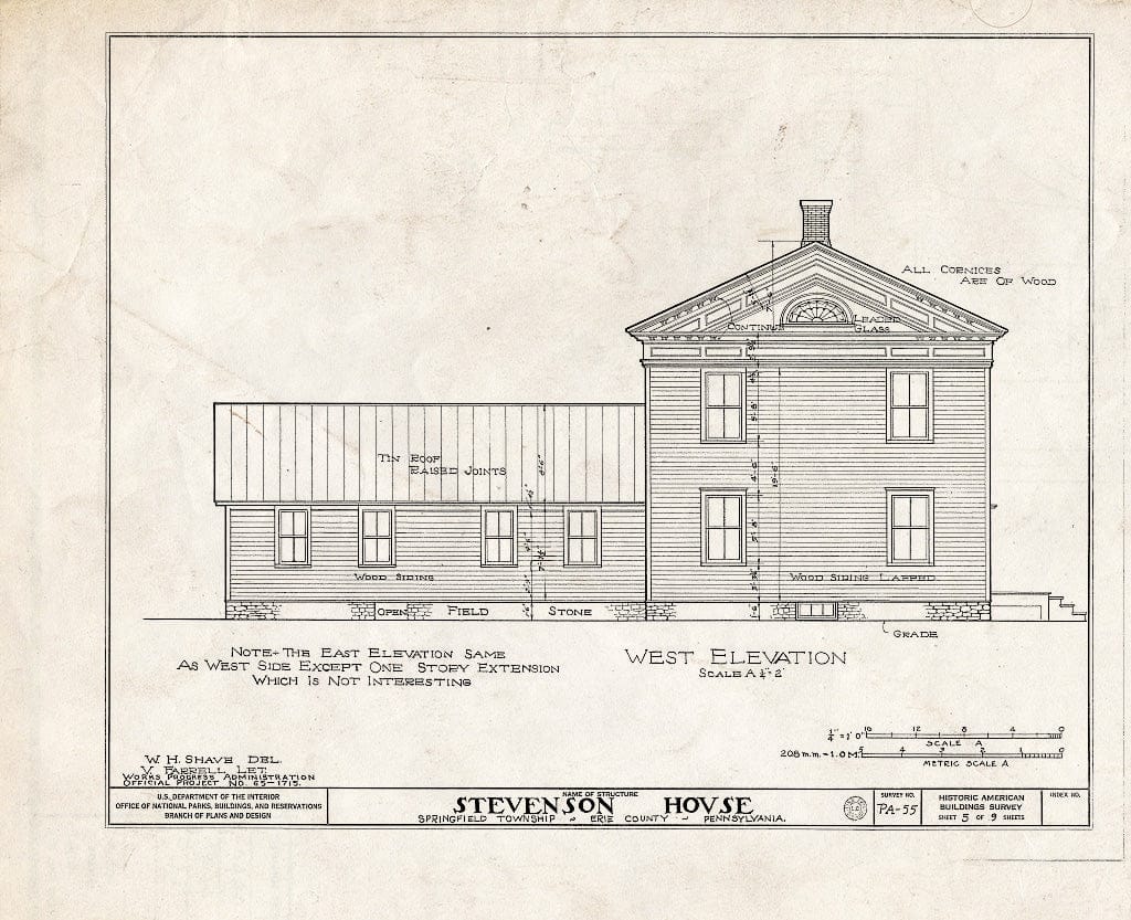 Blueprint HABS PA,25-SPRIFN,1- (Sheet 5 of 9) - Stevenson House, Lake Road (State Route 99), North Springfield, Erie County, PA