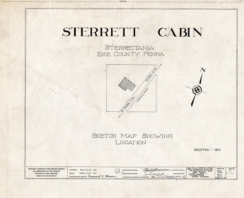 Blueprint HABS PA,25-Ster,1- (Sheet 0 of 8) - Sterrett Cabin (Interiors), Conneaut Road, Sterrettania, Erie County, PA
