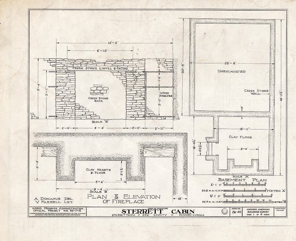 Blueprint HABS PA,25-Ster,1- (Sheet 1 of 8) - Sterrett Cabin (Interiors), Conneaut Road, Sterrettania, Erie County, PA