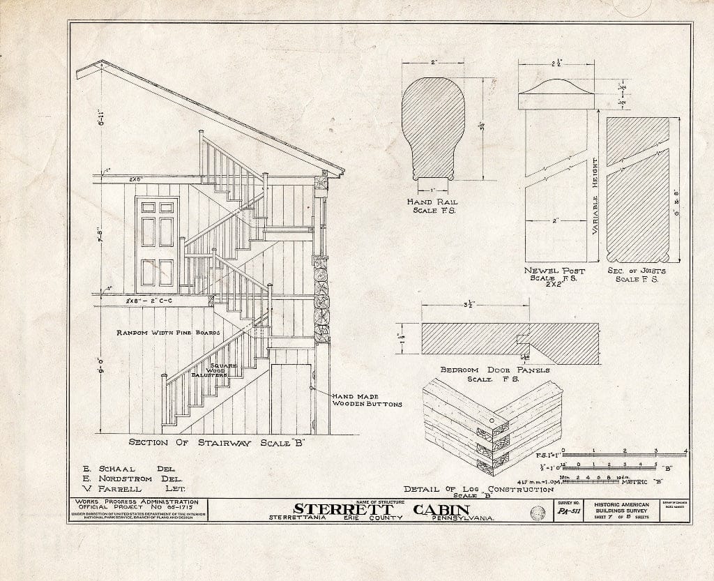 Blueprint HABS PA,25-Ster,1- (Sheet 7 of 8) - Sterrett Cabin (Interiors), Conneaut Road, Sterrettania, Erie County, PA
