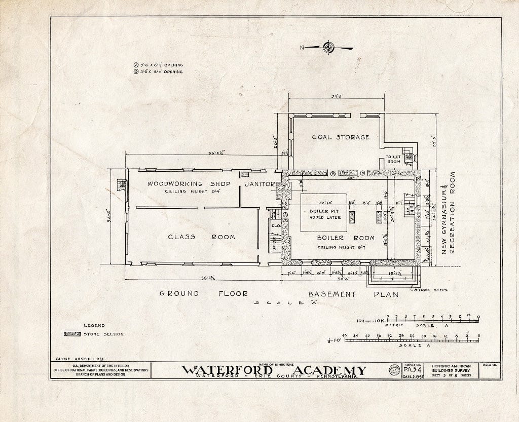 Blueprint HABS PA,25-WAFO,1- (Sheet 3 of 8) - Waterford Academy, Fourth & Cherry Streets, Waterford, Erie County, PA