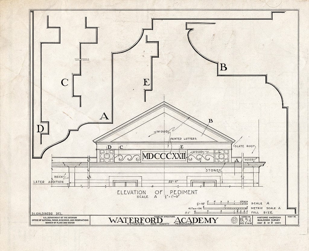 Blueprint HABS PA,25-WAFO,1- (Sheet 8 of 8) - Waterford Academy, Fourth & Cherry Streets, Waterford, Erie County, PA