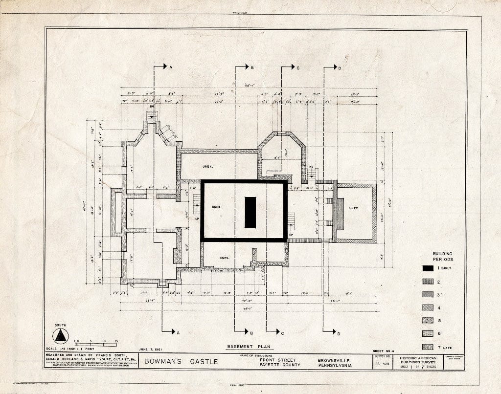 Blueprint HABS PA,26-BROVI,1- (Sheet 1 of 7) - Bowman's Castle, Front & Second Streets, Brownsville, Fayette County, PA