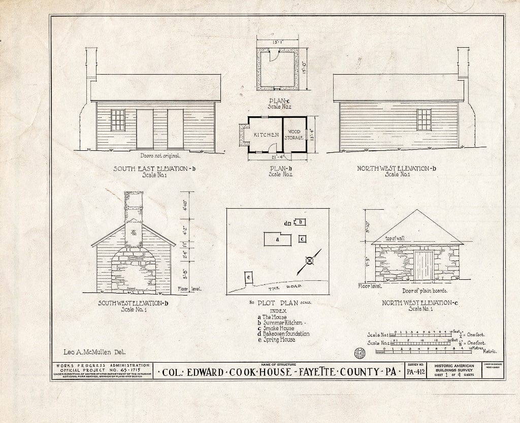 Blueprint HABS PA,26-FACI.V,1- (Sheet 1 of 9) - Colonel Edward Cook House, Fayette City, Fayette County, PA