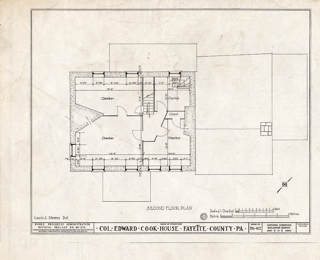 Blueprint HABS PA,26-FACI.V,1- (Sheet 4 of 9) - Colonel Edward Cook House, Fayette City, Fayette County, PA