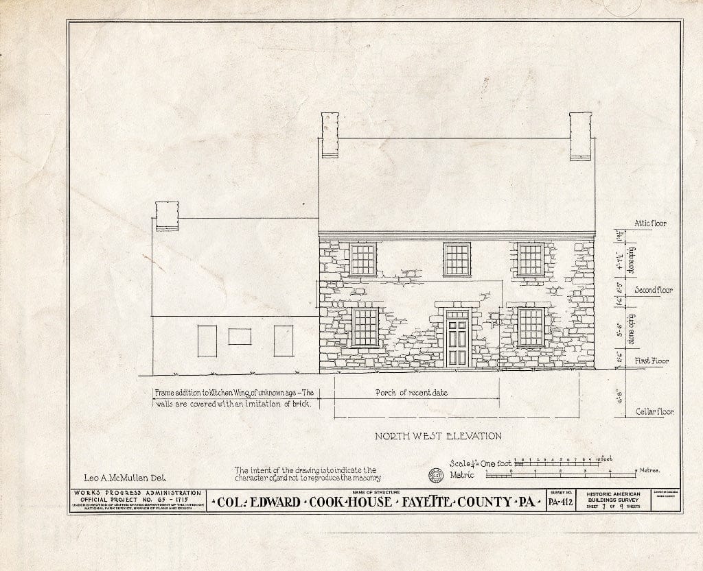 Blueprint HABS PA,26-FACI.V,1- (Sheet 7 of 9) - Colonel Edward Cook House, Fayette City, Fayette County, PA