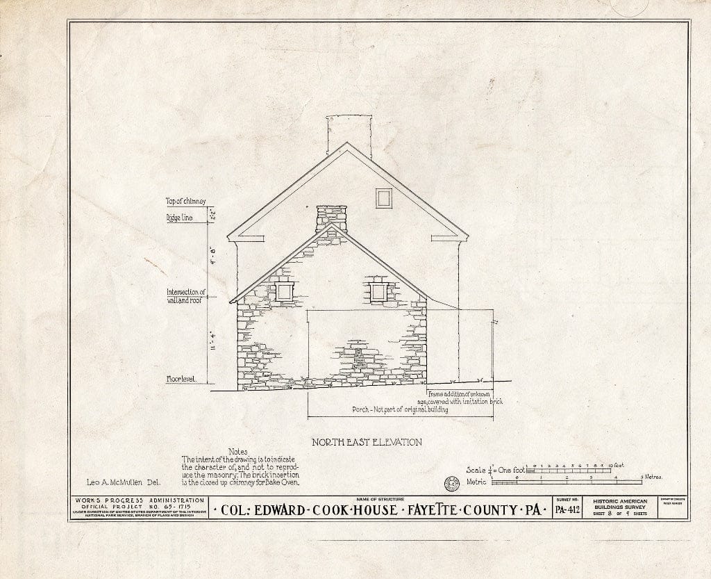 Blueprint HABS PA,26-FACI.V,1- (Sheet 8 of 9) - Colonel Edward Cook House, Fayette City, Fayette County, PA