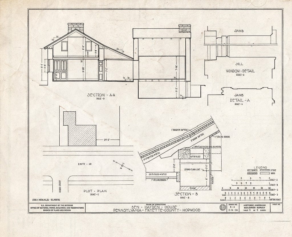 Blueprint HABS PA,26-HOP,1- (Sheet 5 of 5) - Ben Hayden House, National Pike, Route 40, Hopwood, Fayette County, PA