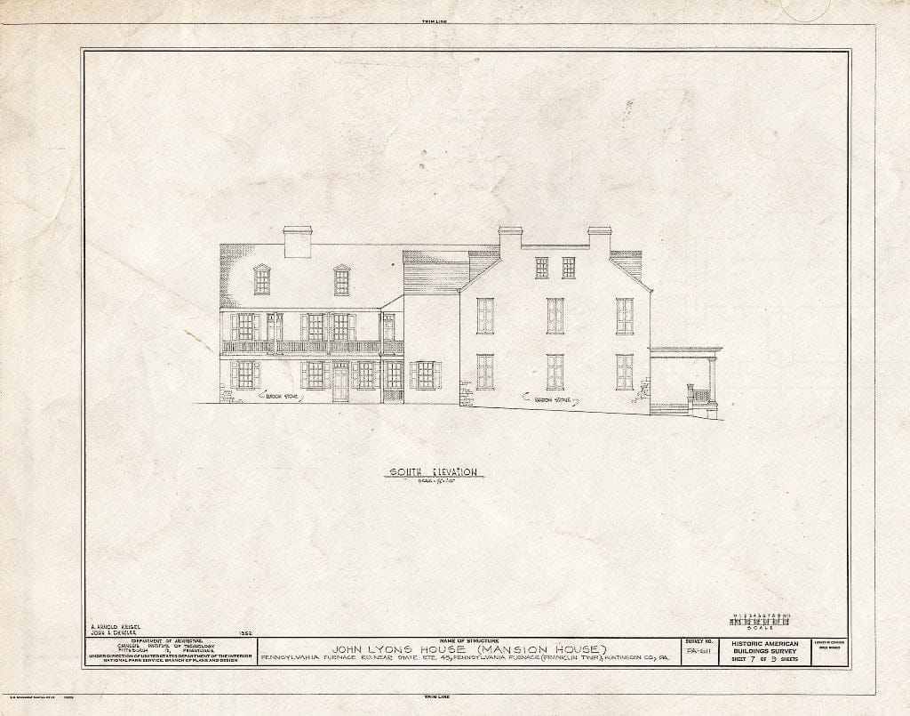 Blueprint HABS PA,31-PENFN,1- (Sheet 7 of 9) - John Lyons House, Pennsylvania Furnace Road (Franklin Township), Pennsylvania Furnace, Huntingdon County, PA