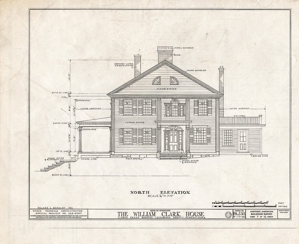 Blueprint HABS PA,35-CLAR,1- (Sheet 7 of 16) - William Clark House, Abington Road, Clarks Green, Lackawanna County, PA