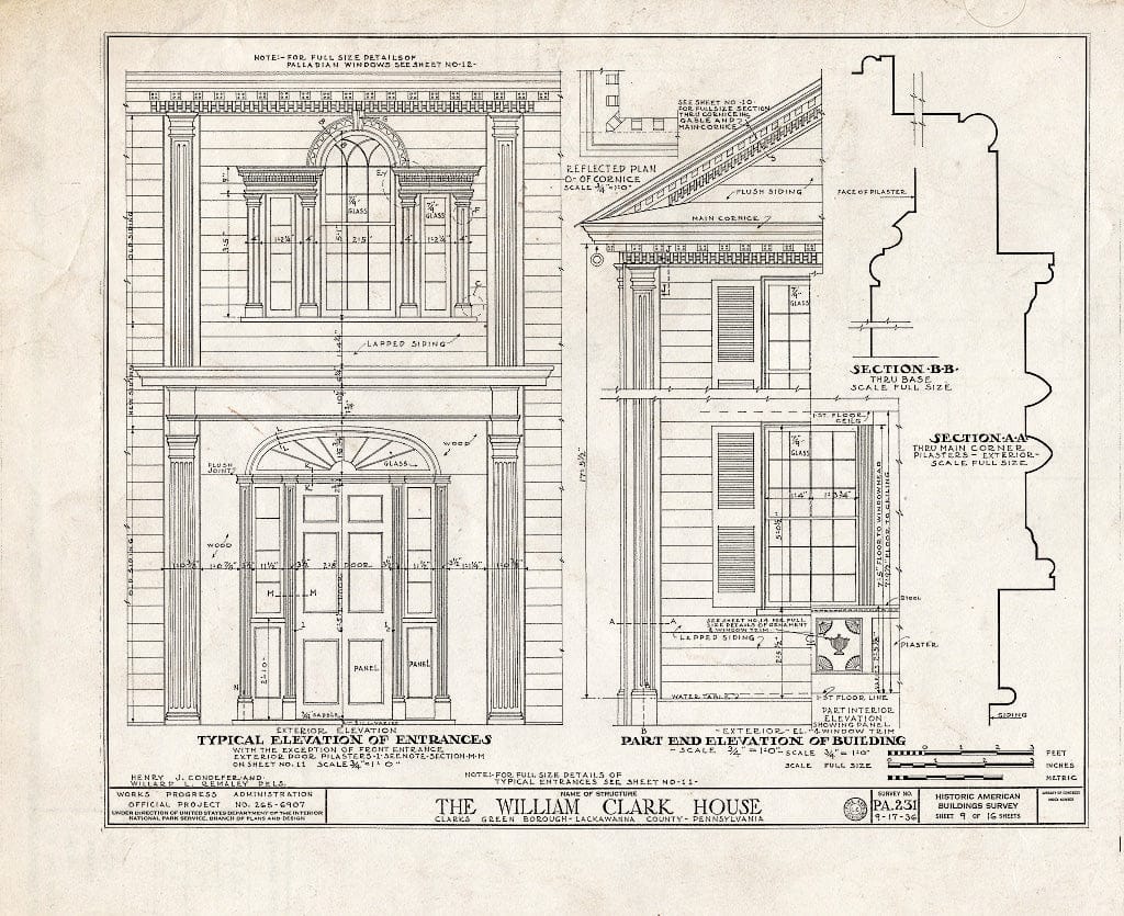 Blueprint HABS PA,35-CLAR,1- (Sheet 9 of 16) - William Clark House, Abington Road, Clarks Green, Lackawanna County, PA