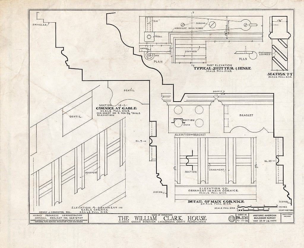 Blueprint HABS PA,35-CLAR,1- (Sheet 10 of 16) - William Clark House, Abington Road, Clarks Green, Lackawanna County, PA