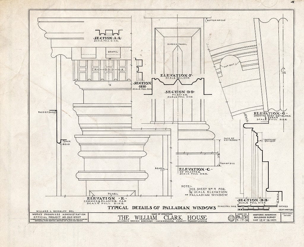 Blueprint HABS PA,35-CLAR,1- (Sheet 12 of 16) - William Clark House, Abington Road, Clarks Green, Lackawanna County, PA