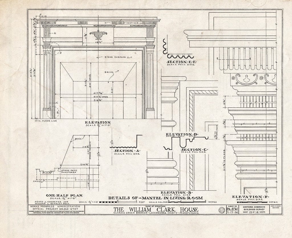 Blueprint HABS PA,35-CLAR,1- (Sheet 15 of 16) - William Clark House, Abington Road, Clarks Green, Lackawanna County, PA