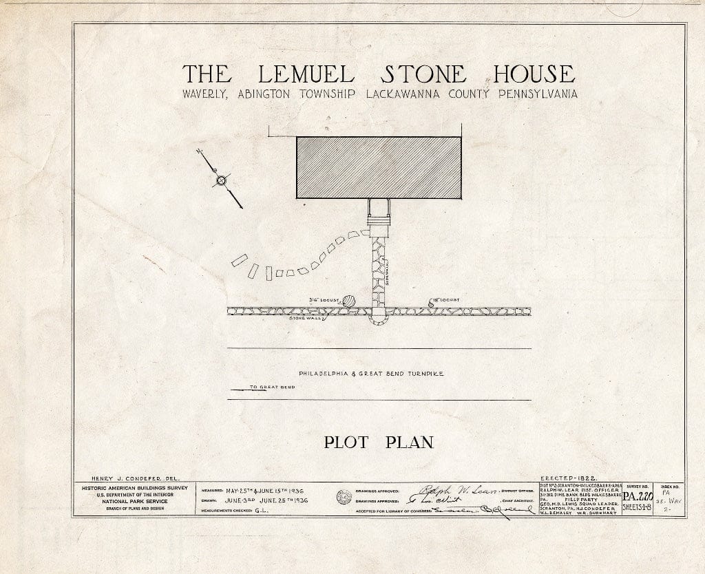 Blueprint HABS PA,35-WAV,2- (Sheet 0 of 8) - Lemuel Stone House, Clarks Green, Lackawanna County, PA