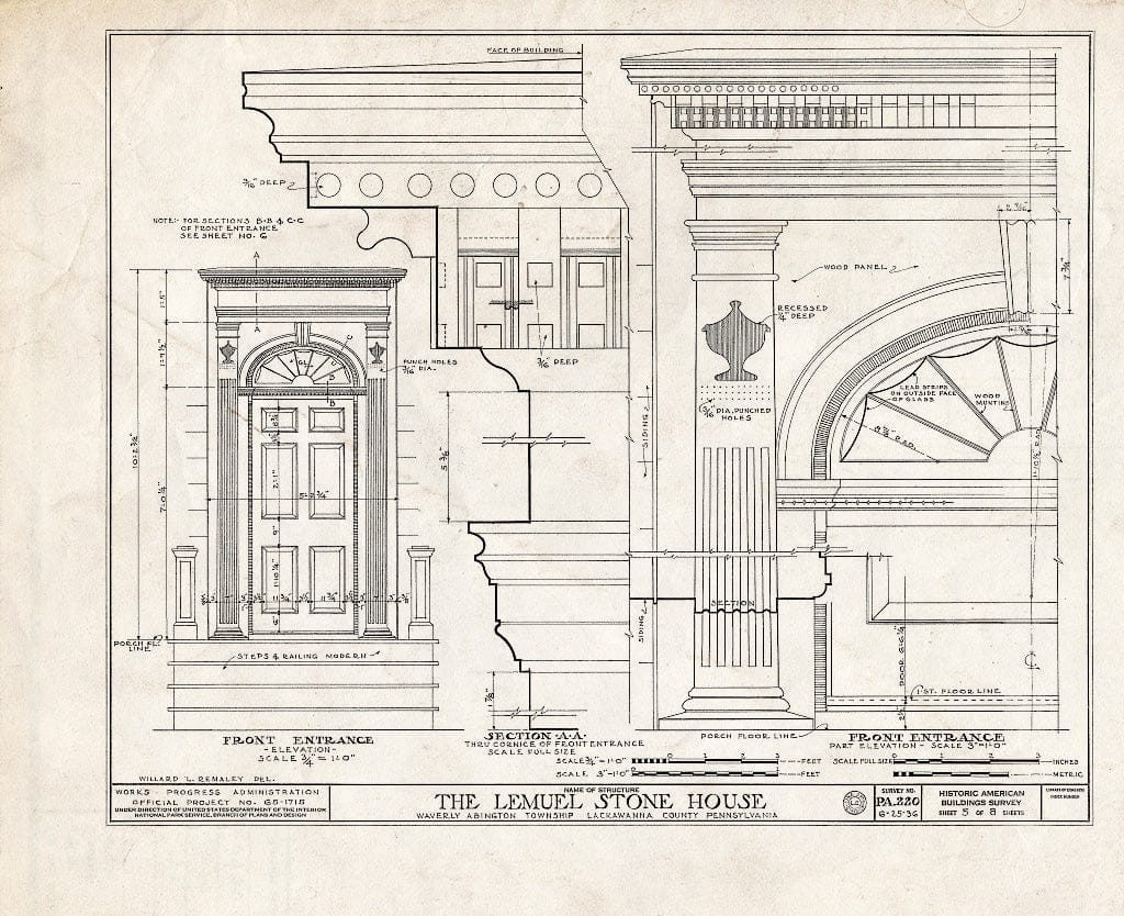 Blueprint HABS PA,35-WAV,2- (Sheet 5 of 8) - Lemuel Stone House, Clarks Green, Lackawanna County, PA