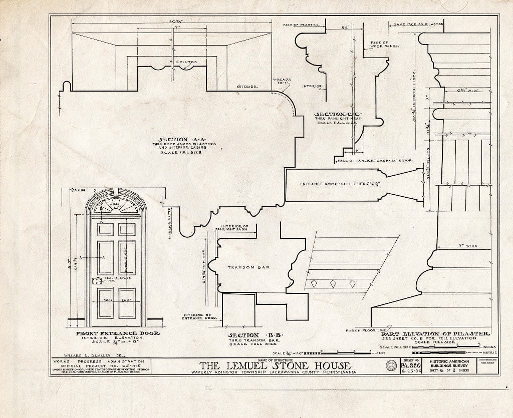 Blueprint HABS PA,35-WAV,2- (Sheet 6 of 8) - Lemuel Stone House, Clarks Green, Lackawanna County, PA