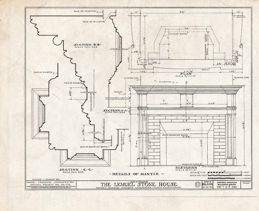Blueprint HABS PA,35-WAV,2- (Sheet 7 of 8) - Lemuel Stone House, Clarks Green, Lackawanna County, PA