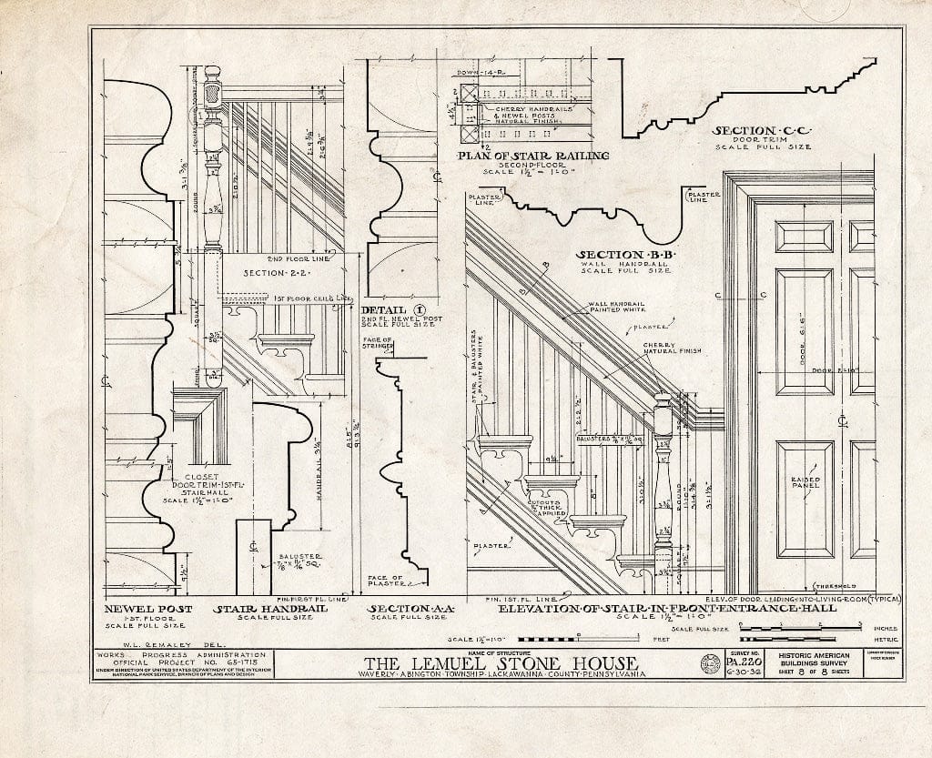 Blueprint HABS PA,35-WAV,2- (Sheet 8 of 8) - Lemuel Stone House, Clarks Green, Lackawanna County, PA