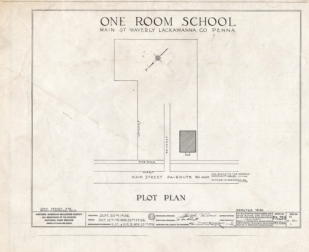 Blueprint HABS PA,35-WAV,1- (Sheet 0 of 6) - Main Street School,One Room, Waverly, Lackawanna County, PA