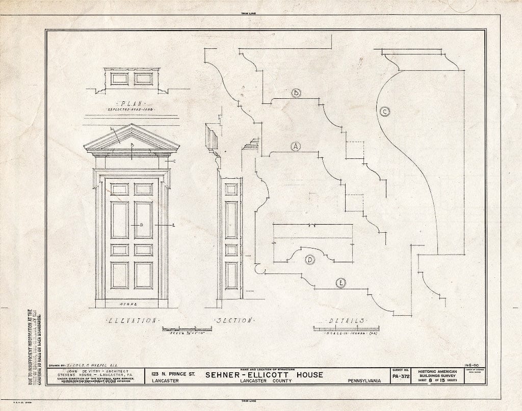 Blueprint HABS PA,36-LANC,7- (Sheet 8 of 15) - Sehner-Ellicott House, 123 North Prince Street, Lancaster, Lancaster County, PA