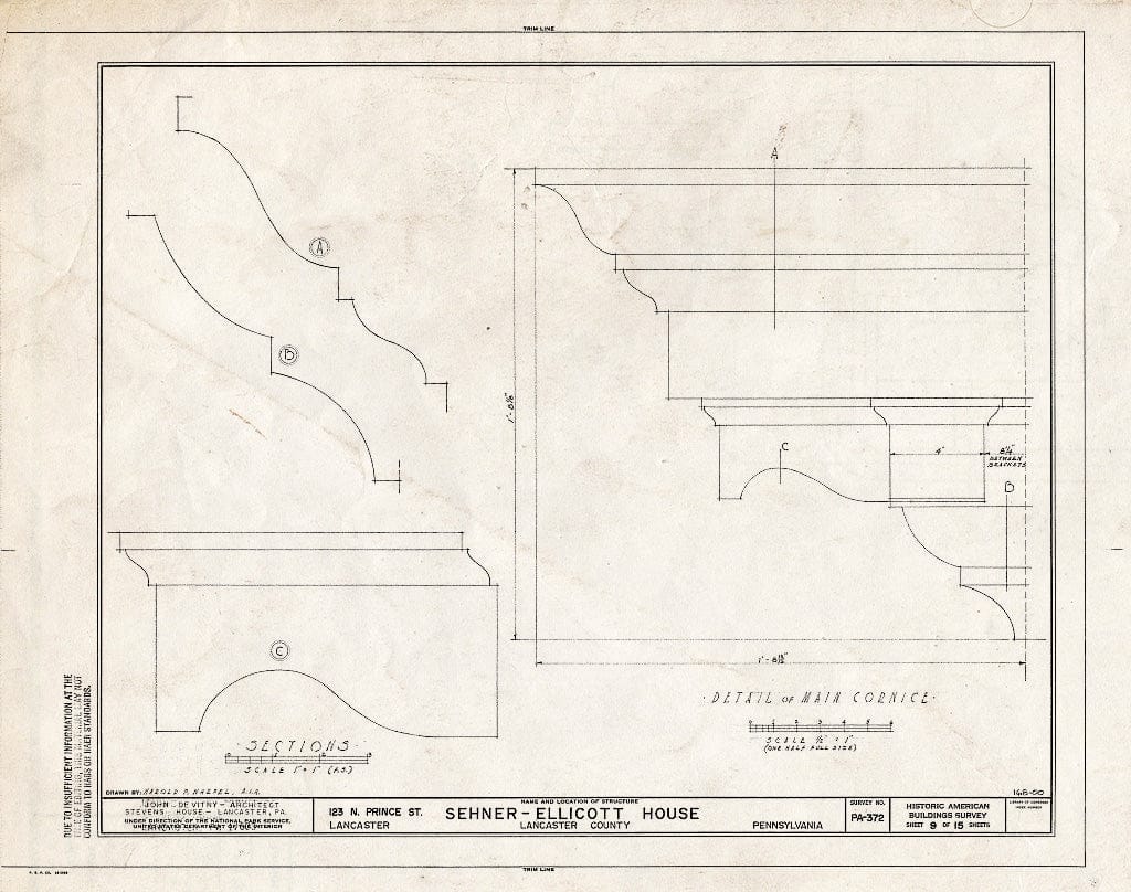 Blueprint HABS PA,36-LANC,7- (Sheet 9 of 15) - Sehner-Ellicott House, 123 North Prince Street, Lancaster, Lancaster County, PA