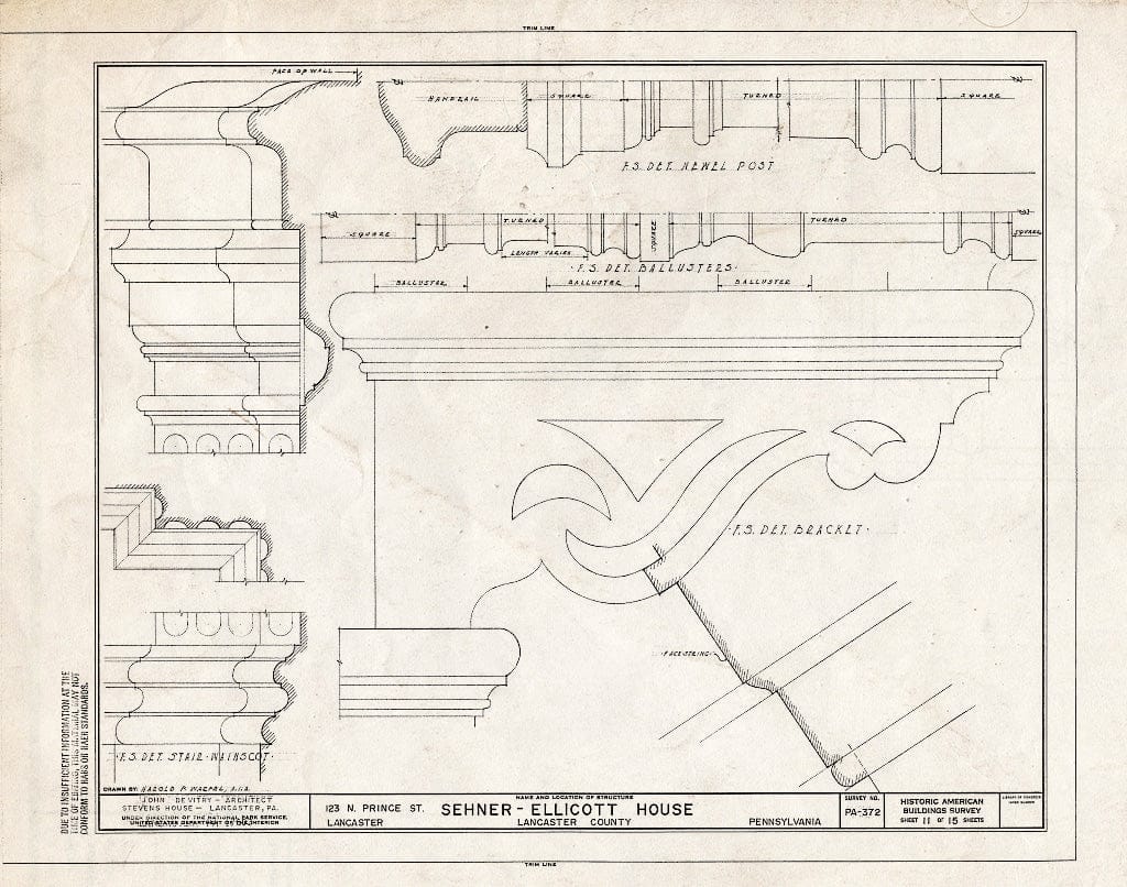 Blueprint HABS PA,36-LANC,7- (Sheet 11 of 15) - Sehner-Ellicott House, 123 North Prince Street, Lancaster, Lancaster County, PA
