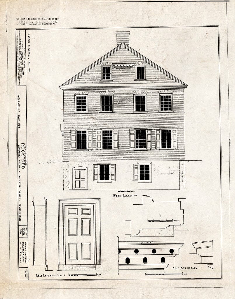 Blueprint HABS PA,36-LANC.V,1- (Sheet 4 of 13) - Rockford, Rock Ford Road (West Lampeter Township), Lancaster, Lancaster County, PA