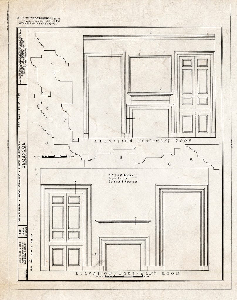 Blueprint HABS PA,36-LANC.V,1- (Sheet 5 of 13) - Rockford, Rock Ford Road (West Lampeter Township), Lancaster, Lancaster County, PA