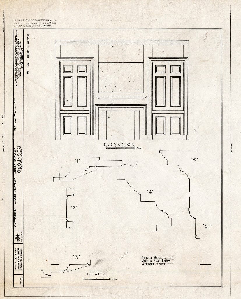 Blueprint HABS PA,36-LANC.V,1- (Sheet 8 of 13) - Rockford, Rock Ford Road (West Lampeter Township), Lancaster, Lancaster County, PA