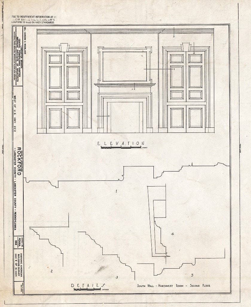 Blueprint HABS PA,36-LANC.V,1- (Sheet 9 of 13) - Rockford, Rock Ford Road (West Lampeter Township), Lancaster, Lancaster County, PA