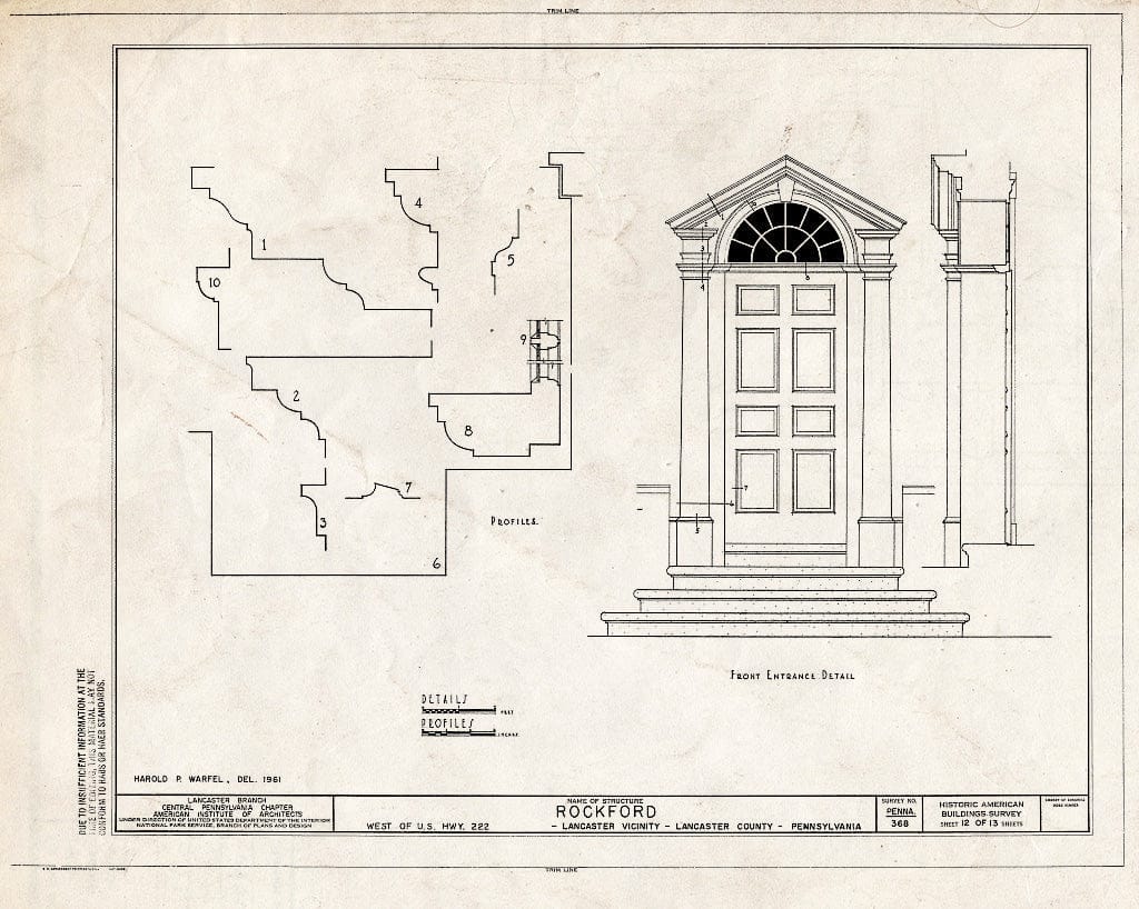 Blueprint HABS PA,36-LANC.V,1- (Sheet 12 of 13) - Rockford, Rock Ford Road (West Lampeter Township), Lancaster, Lancaster County, PA