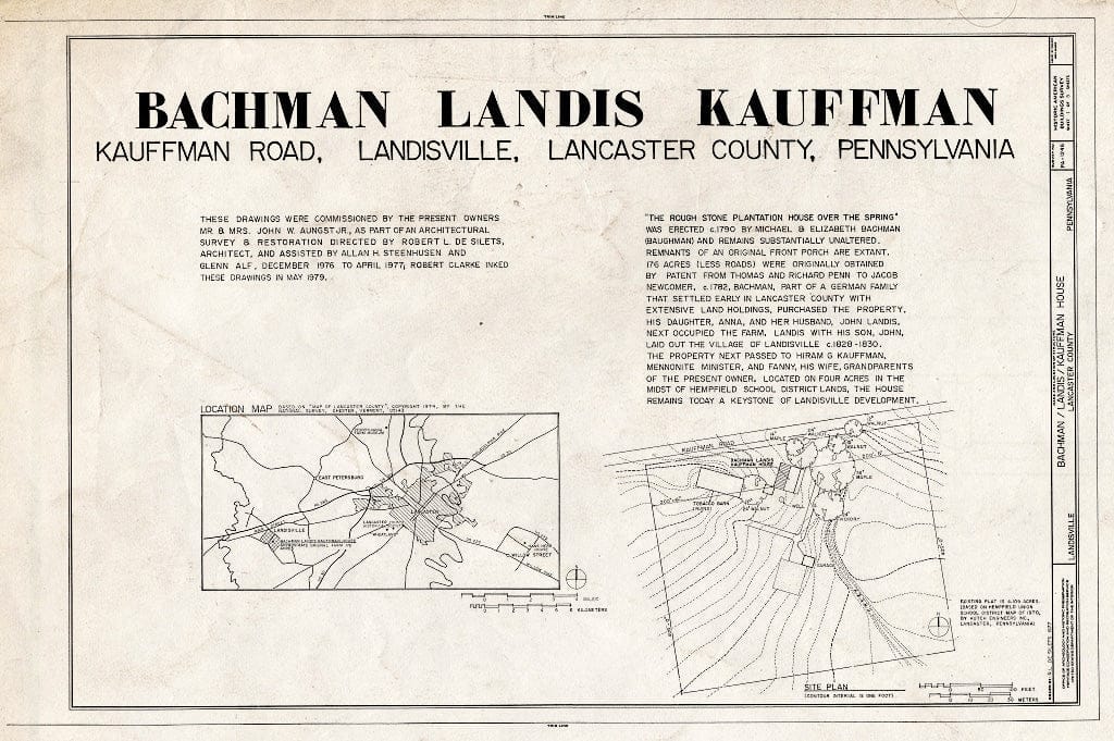 Blueprint HABS PA,36-Land,1- (Sheet 1 of 5) - Bachman-Landis-Kauffman House, Kauffman Road (East Hempfield Township), Landisville, Lancaster County, PA