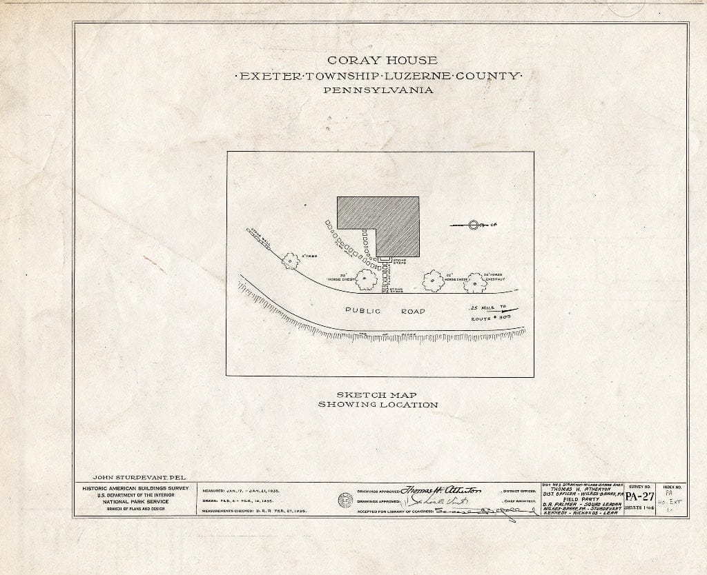 Blueprint HABS PA,40-EXT,1- (Sheet 0 of 6) - Elisha Atherton Coray House, Exeter, Luzerne County, PA
