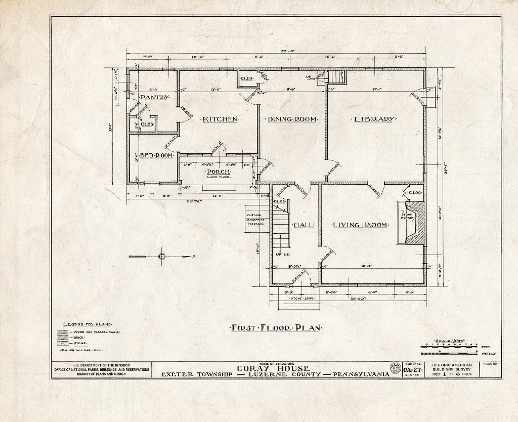 Blueprint HABS PA,40-EXT,1- (Sheet 1 of 6) - Elisha Atherton Coray House, Exeter, Luzerne County, PA