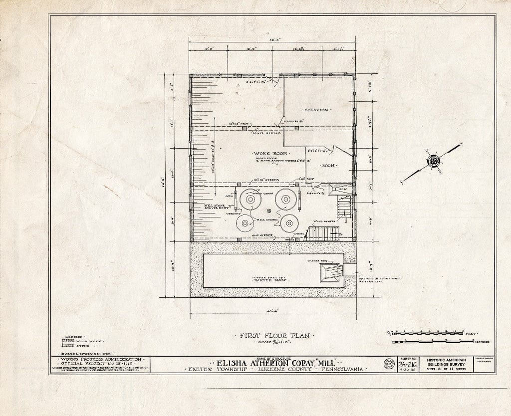 Blueprint HABS PA,40-EXT.V,1- (Sheet 3 of 11) - Elisha Atherton Coray Mill, Sutton's Creek, Exeter, Luzerne County, PA