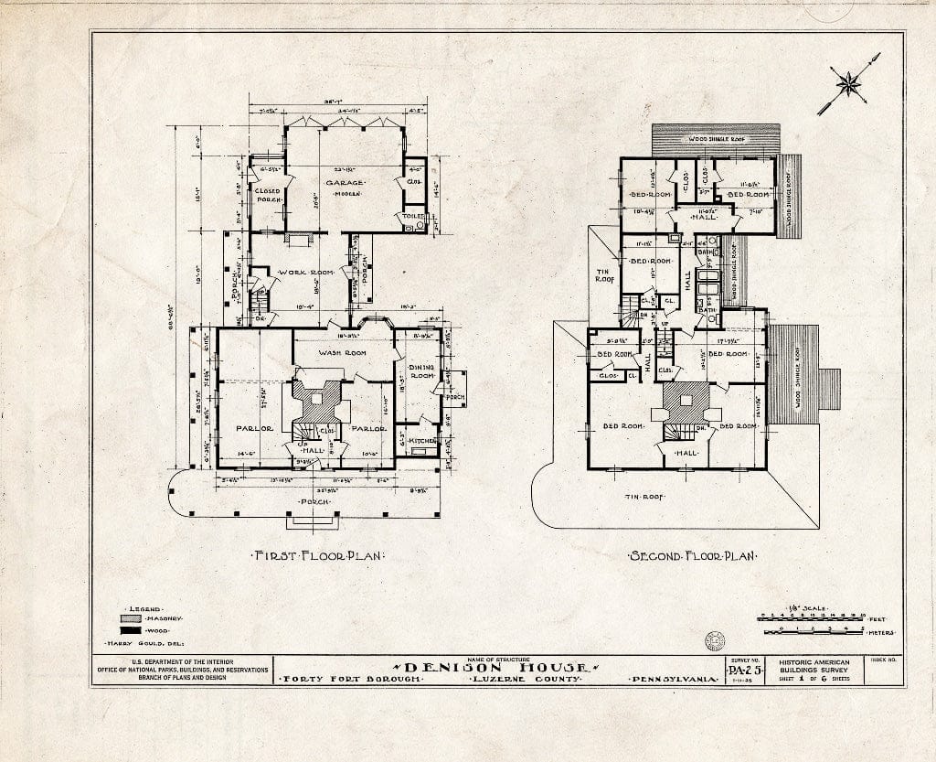 Blueprint HABS PA,40-FOFO,3- (Sheet 1 of 6) - Denison House, Wyoming Avenue, Forty Fort, Luzerne County, PA
