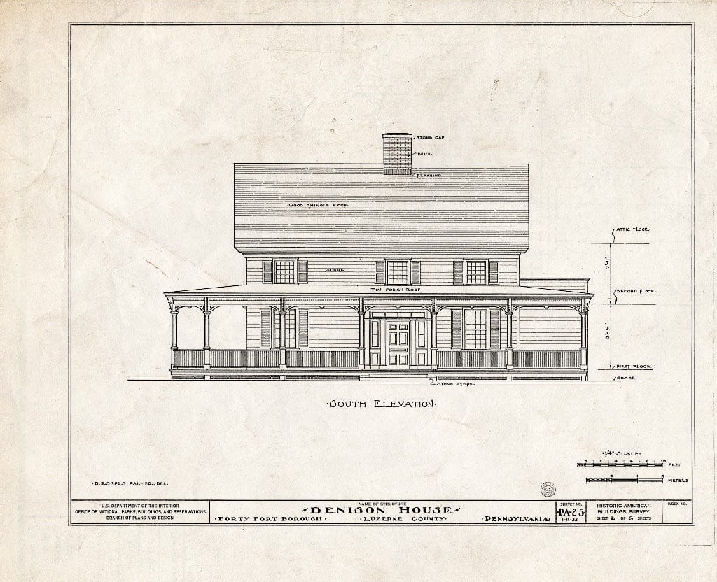 Blueprint HABS PA,40-FOFO,3- (Sheet 2 of 6) - Denison House, Wyoming Avenue, Forty Fort, Luzerne County, PA