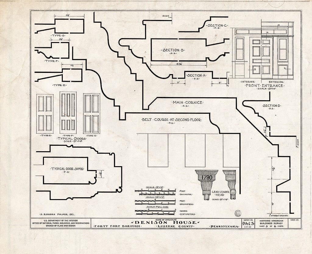 Blueprint HABS PA,40-FOFO,3- (Sheet 5 of 6) - Denison House, Wyoming Avenue, Forty Fort, Luzerne County, PA