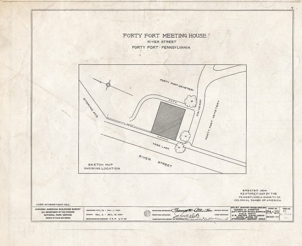 Blueprint HABS PA,40-FOFO,1- (Sheet 0 of 8) - Forty Fort Meetinghouse, River Street, Forty Fort, Luzerne County, PA