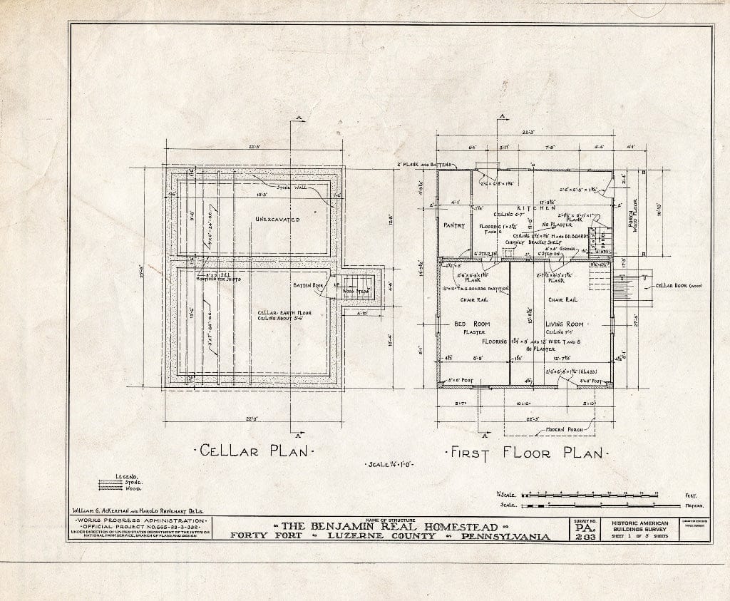 Blueprint HABS PA,40-FOFO,5- (Sheet 1 of 5) - Benjamin Real Homestead, 318 River Street, Forty Fort, Luzerne County, PA