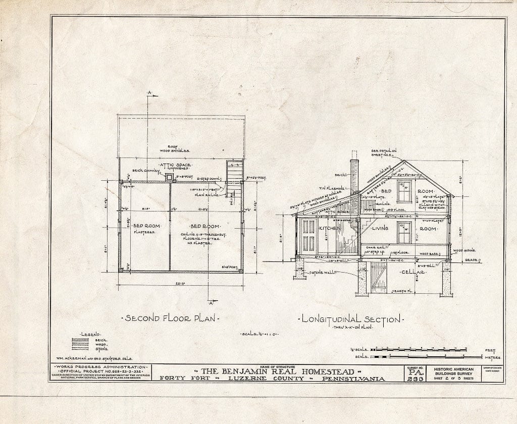 Blueprint HABS PA,40-FOFO,5- (Sheet 2 of 5) - Benjamin Real Homestead, 318 River Street, Forty Fort, Luzerne County, PA