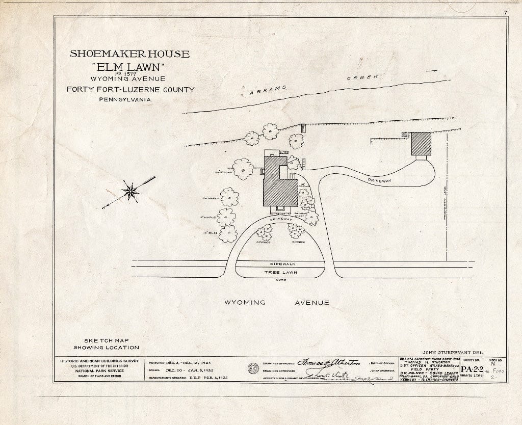 Blueprint HABS PA,40-FOFO,2- (Sheet 0 of 6) - Shoemaker House, 1577 Wyoming Avenue, Forty Fort, Luzerne County, PA