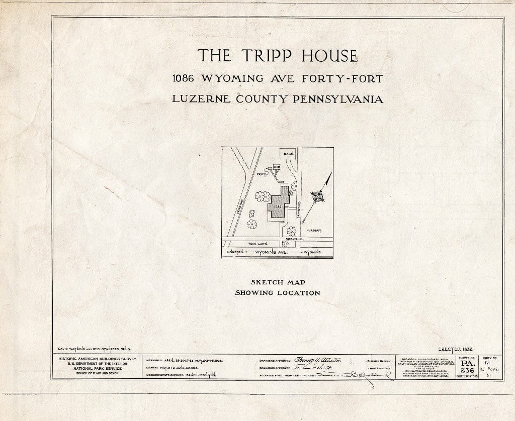 Blueprint HABS PA,40-FOFO,6- (Sheet 0 of 18) - The Tripp House, 1086 Wyoming Avenue, Forty Fort, Luzerne County, PA