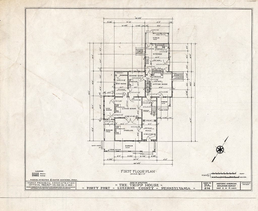 Blueprint HABS PA,40-FOFO,6- (Sheet 2 of 18) - The Tripp House, 1086 Wyoming Avenue, Forty Fort, Luzerne County, PA