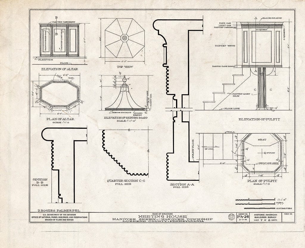 Blueprint HABS PA,40-HANO,1- (Sheet 7 of 8) - Hanover Green Meetinghouse, Nanticoke Vicinity, Hanover Green, Luzerne County, PA