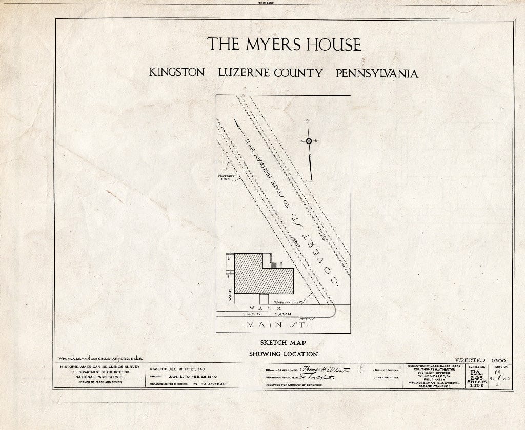 Blueprint HABS PA,40-King,2- (Sheet 0 of 8) - Lawrence Meyers House, 98 Main Street, Kingston, Luzerne County, PA