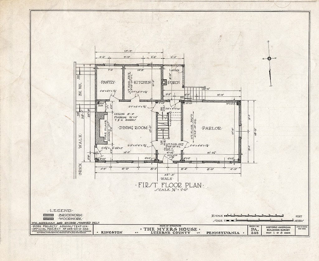 Blueprint HABS PA,40-King,2- (Sheet 1 of 8) - Lawrence Meyers House, 98 Main Street, Kingston, Luzerne County, PA