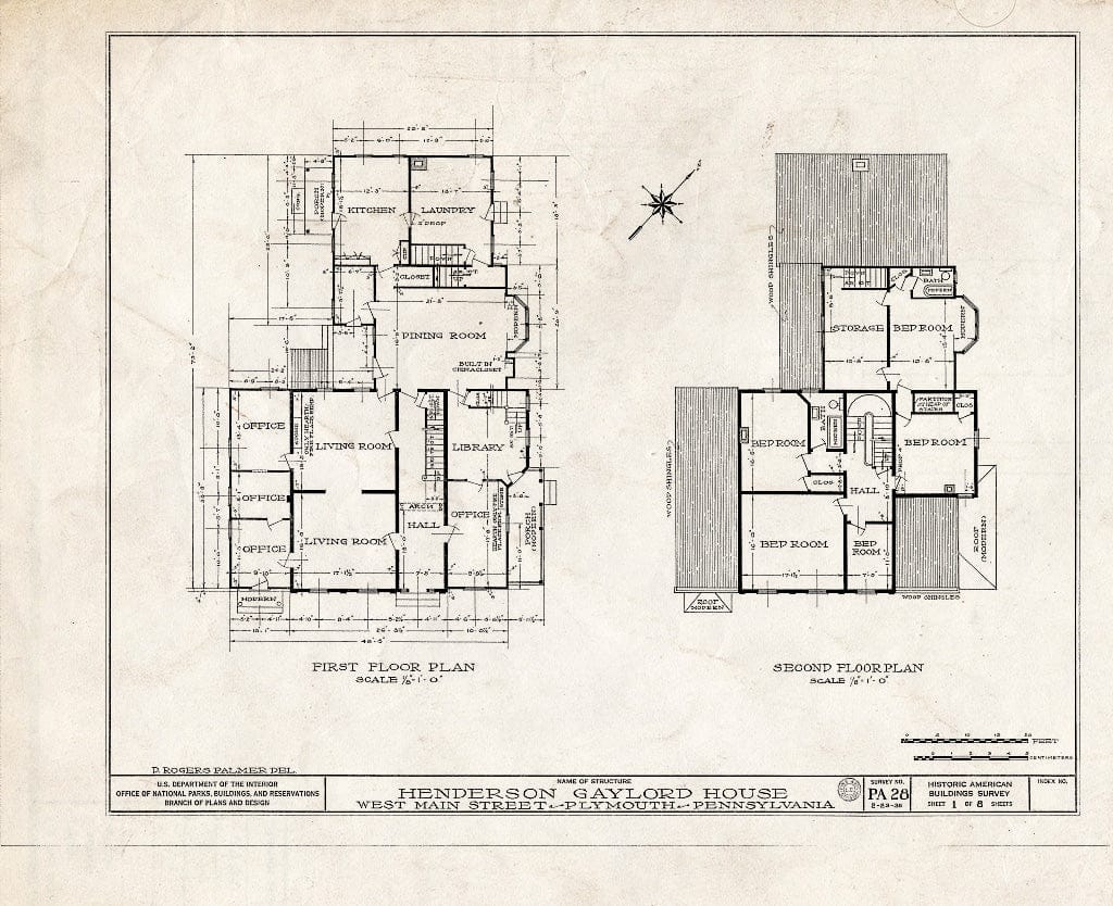 Blueprint HABS PA,40-PLYM,1- (Sheet 1 of 8) - Henderson Gaylord House, 135 West Main Street, Plymouth, Luzerne County, PA